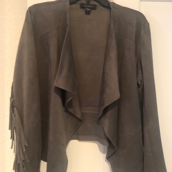 Grey faux suede jacket with fringe - Picture 2 of 5